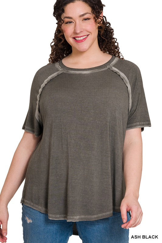 Washed short sleeve Top in Ash Black