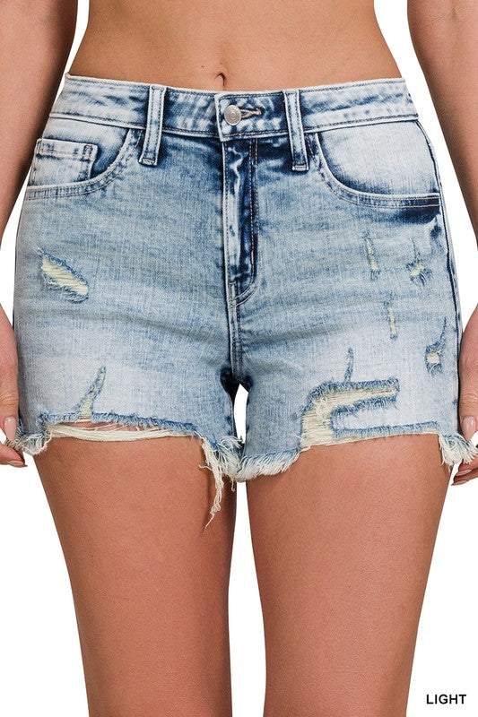 Zenana Distressed Hem Denim shorts