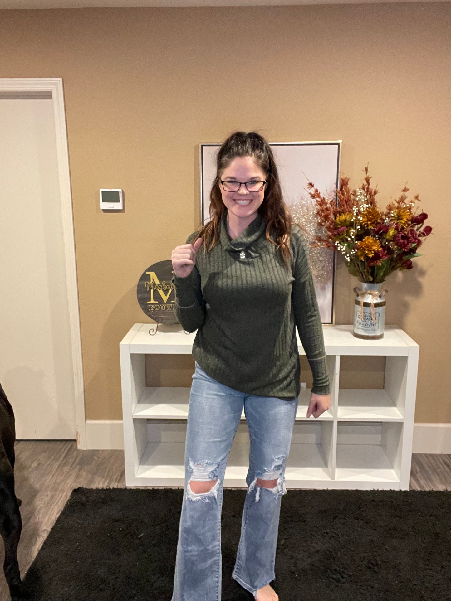 Green Cowl Neck Sweater