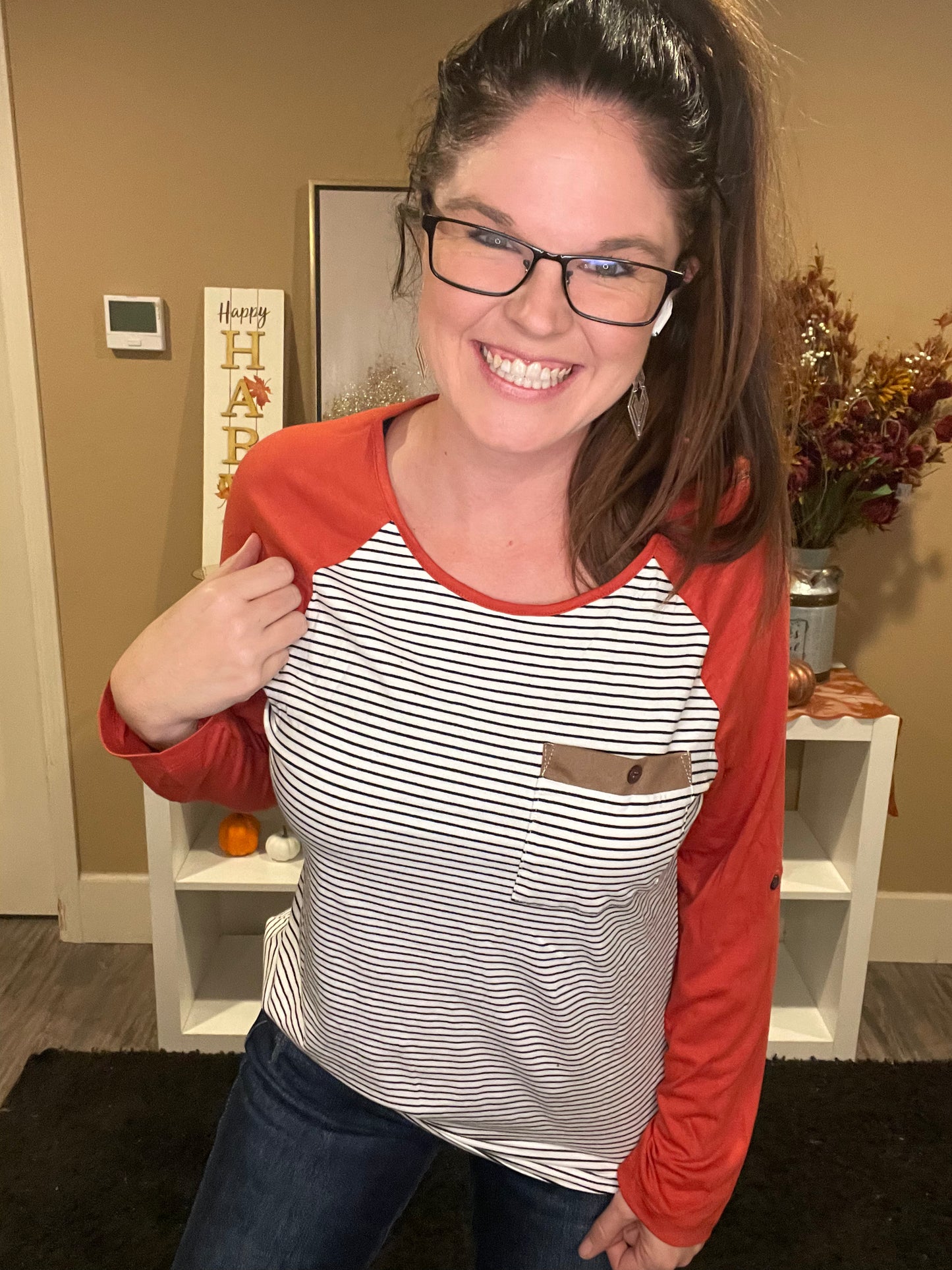 Striped Red Sleeve Pocket Tee