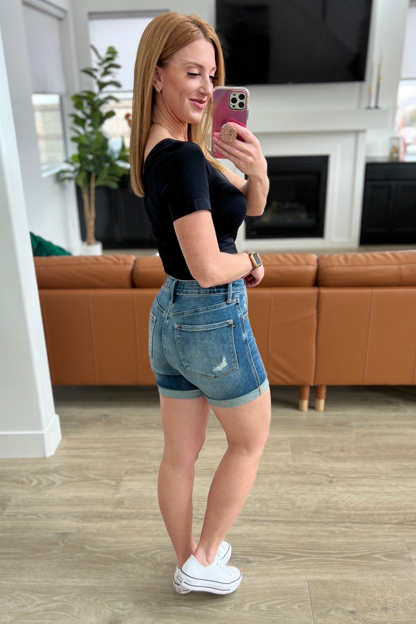 Judy Blue Jessica High Rise tummy Control Top Vintage Wash Cuffed Shorts