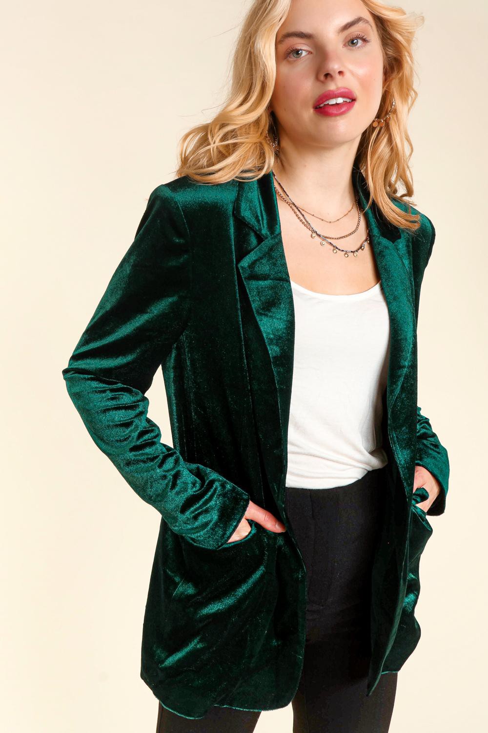 Hunter Green Velvet Christmas Blazer