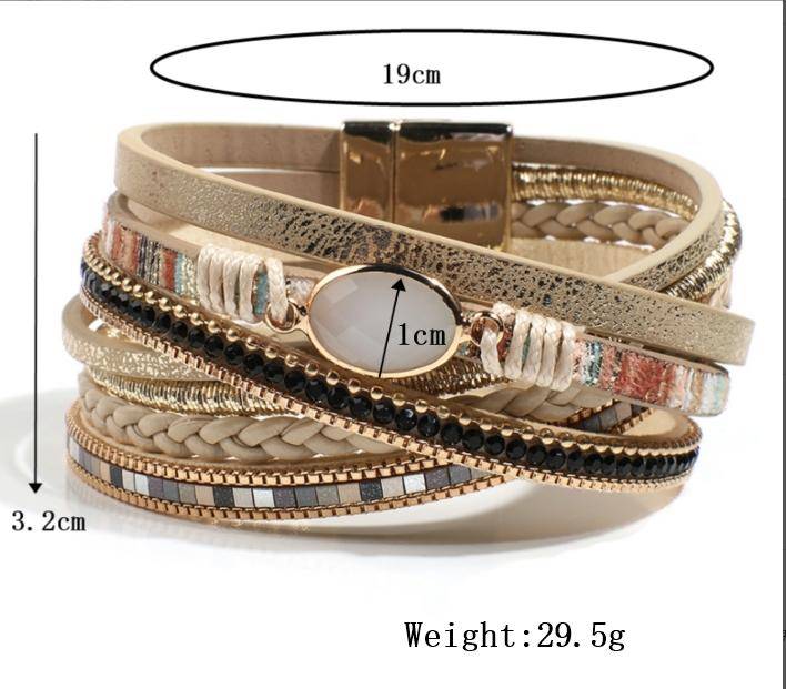 Boho Leather Wrap Bracelet With Magnetic Clasp