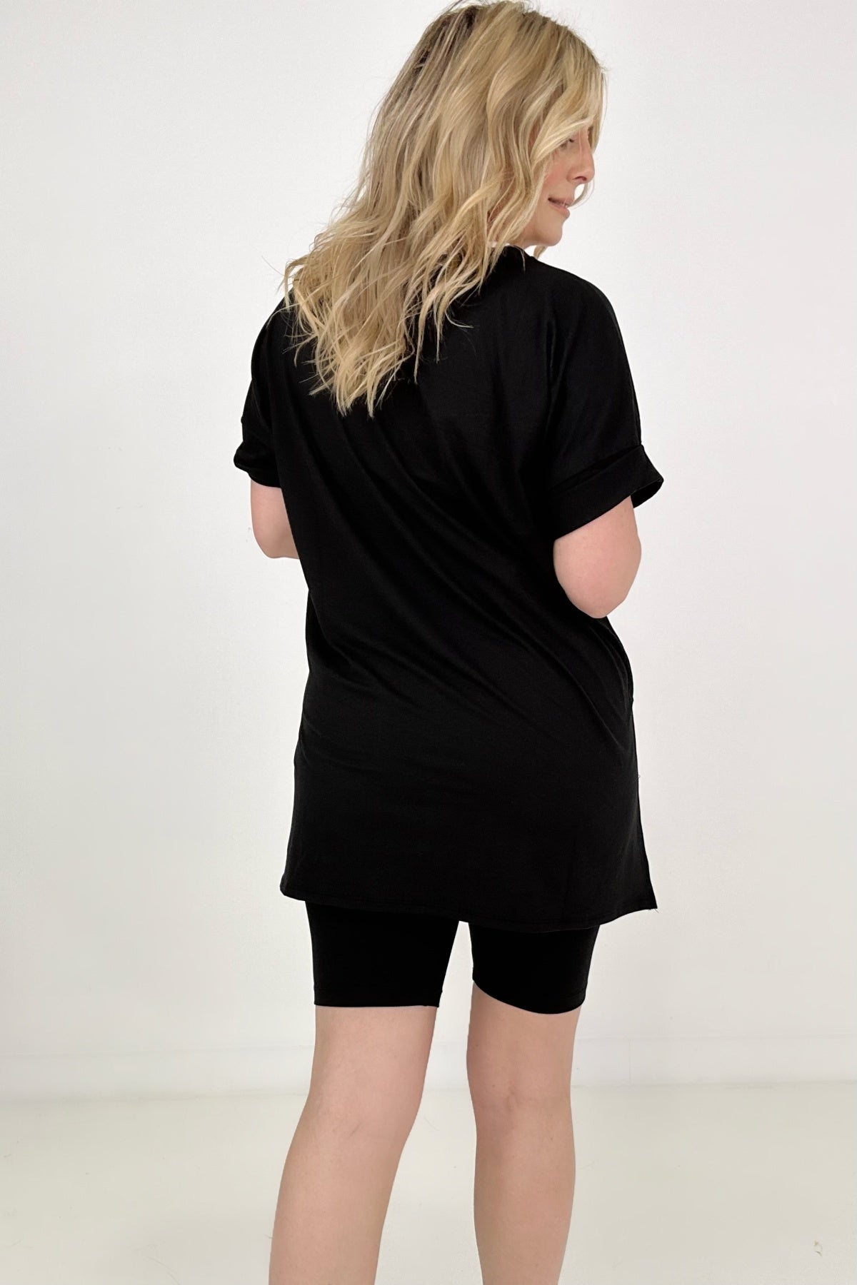 Zenana Brushed Dty Microfiber V-Neck Top & Biker Shorts