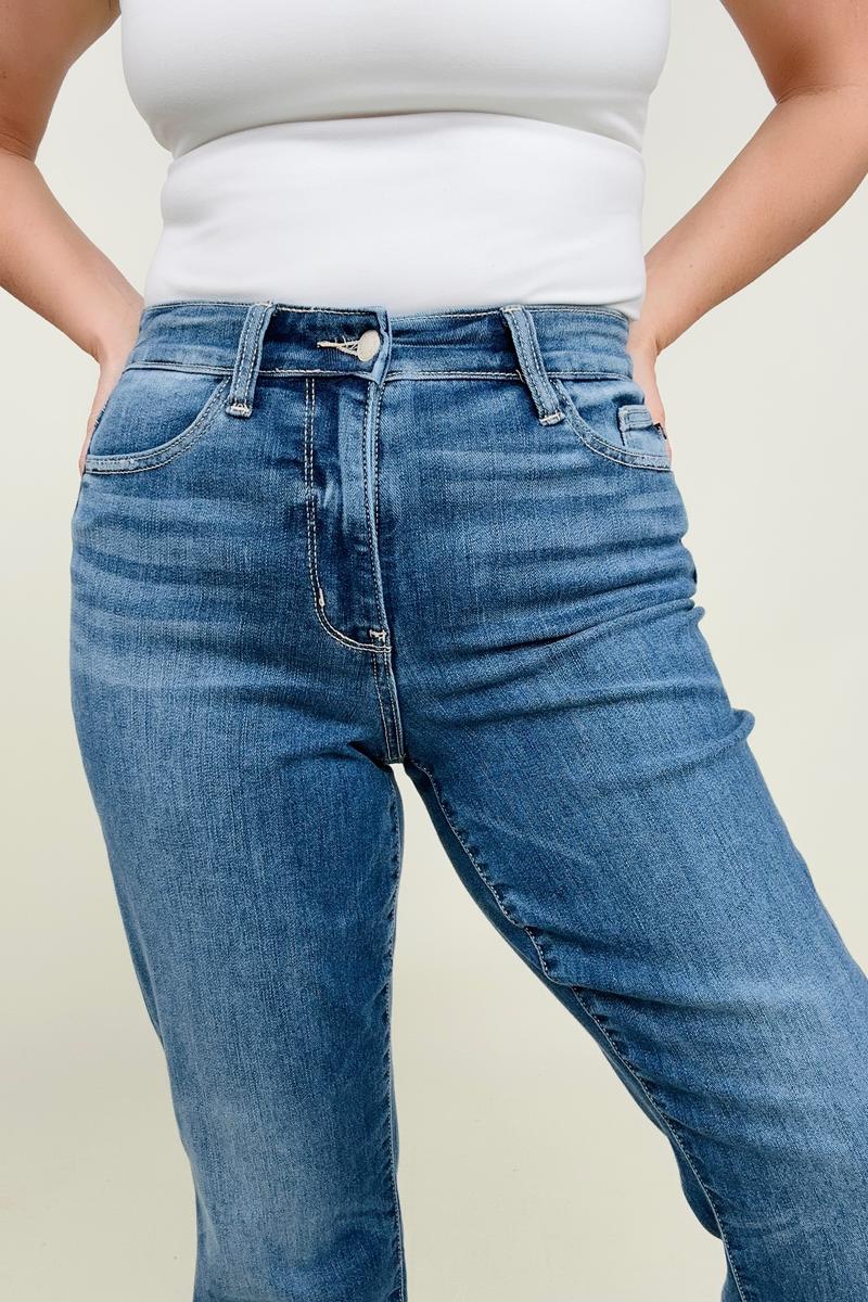 Judy Blue High Waist Fray Slit Release Hem Straight Jeans