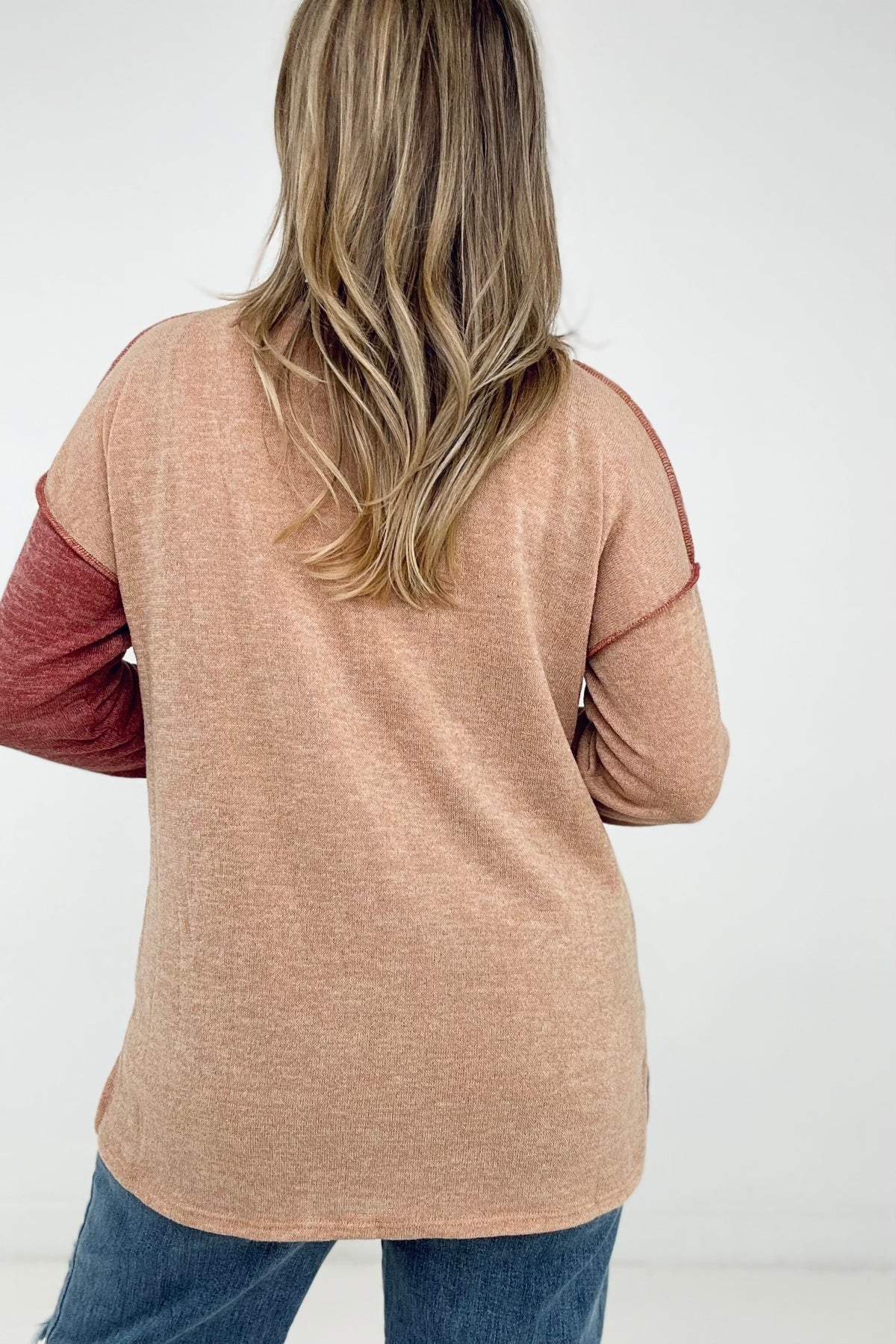 BiBi Mir Sweater Color Block Button With Out Stitching Detailed Top