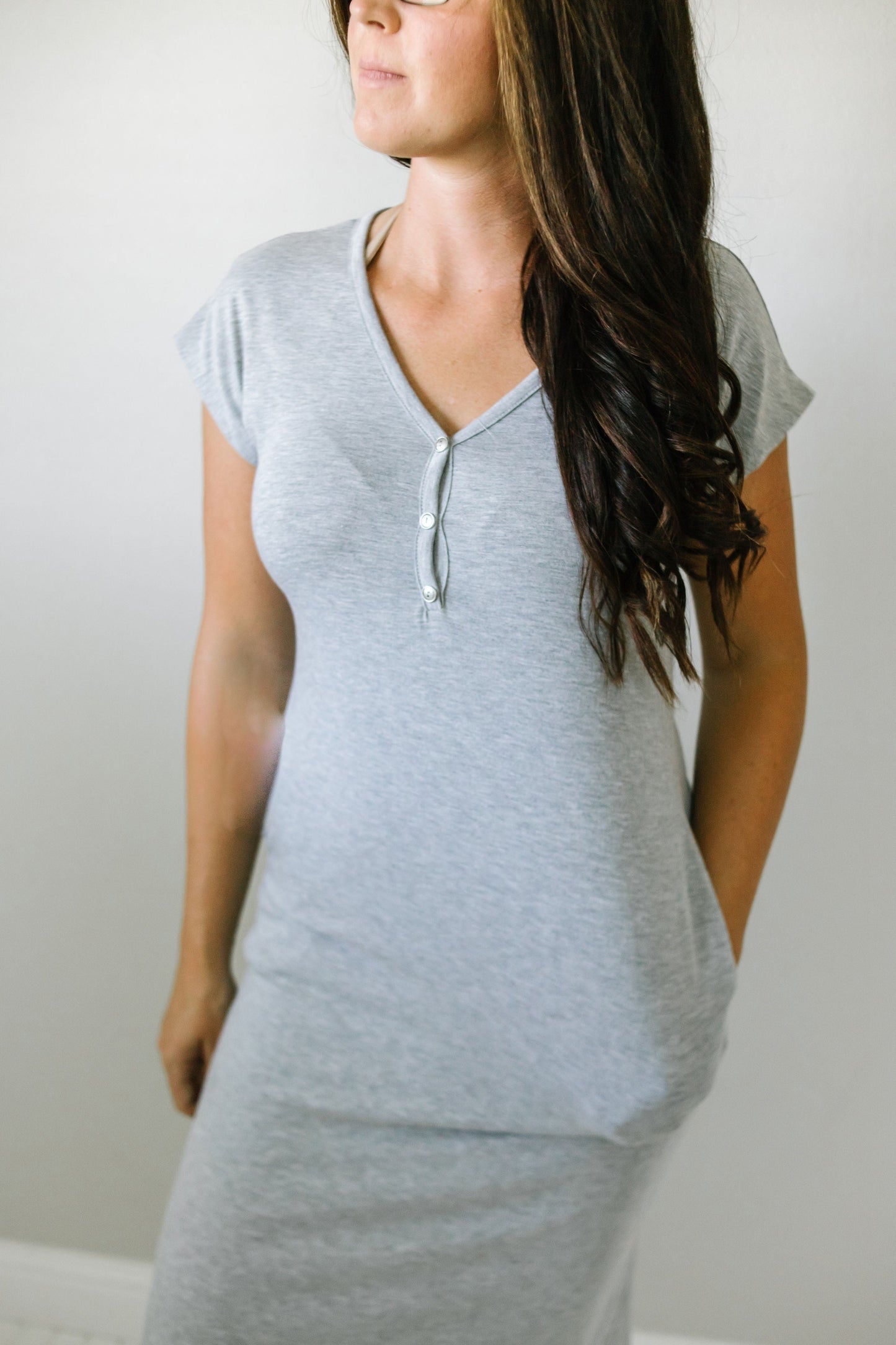 Solid short sleeve V neck Oversized maxi dress