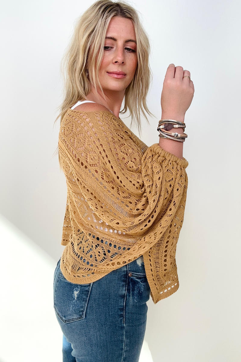 Cozy Co Open Knit Boatneck Dolman Sleeve Cover Up