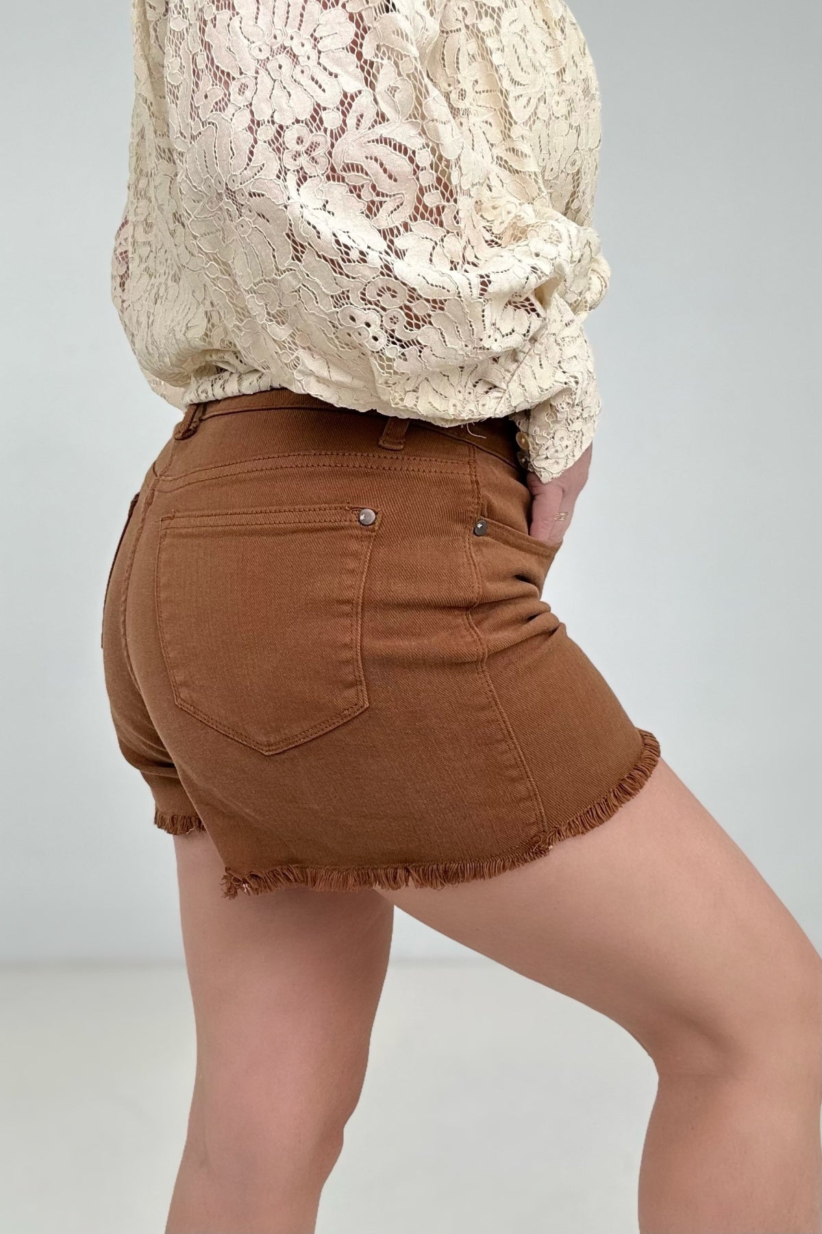 Judy Blue "Fawn" Mid-Rise Cut Off Shorts
