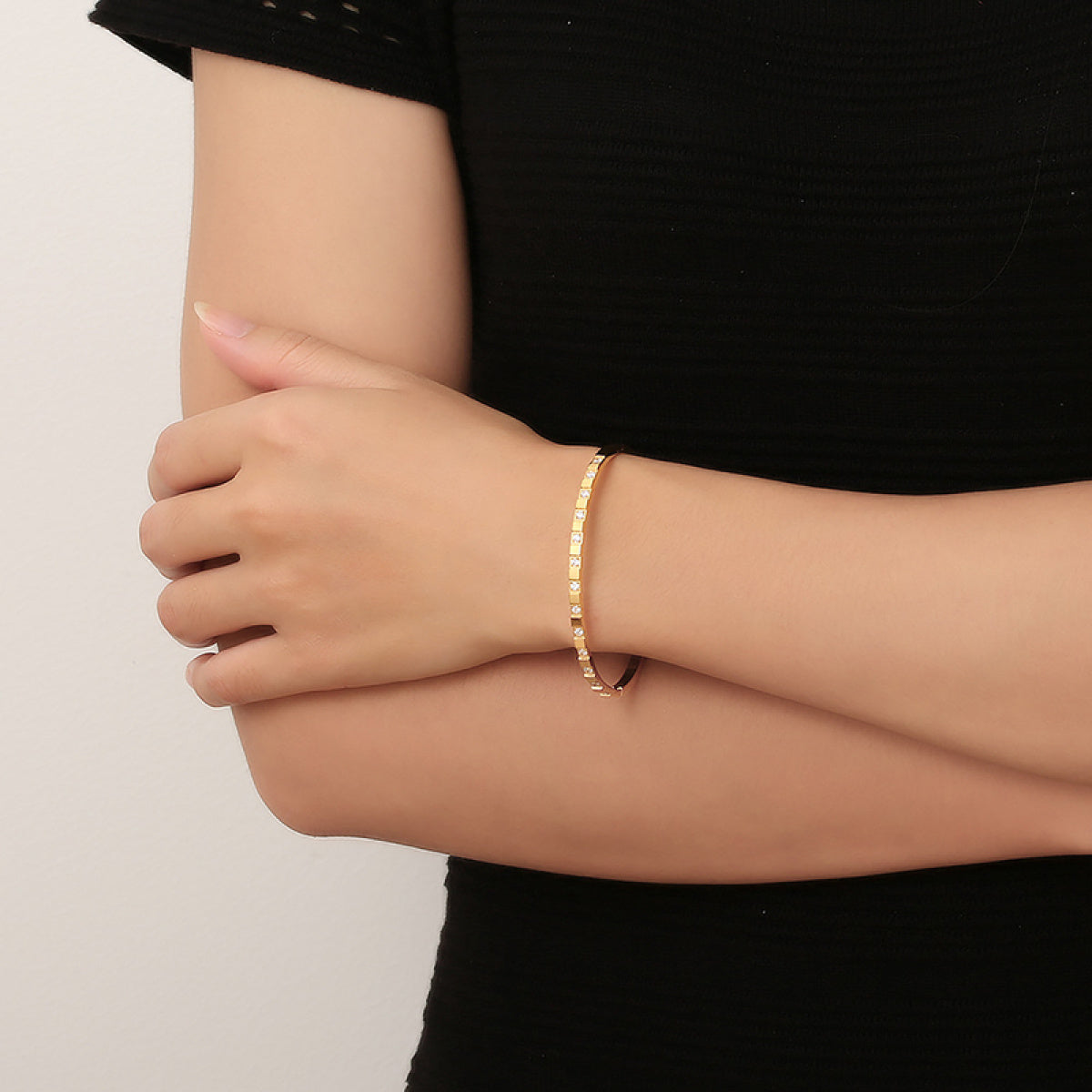 Cubic Zirconia Hinged Bangle Bracelet (With Box)