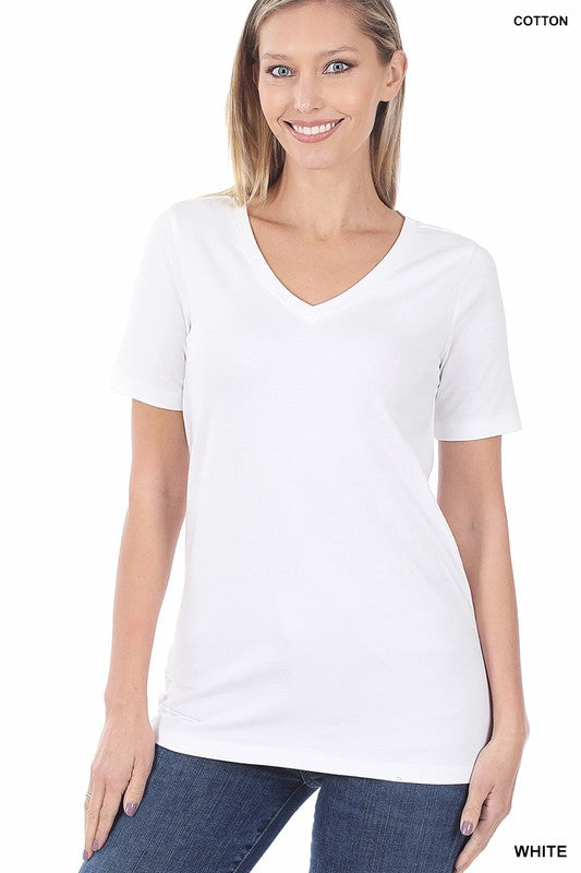 Zenana Cotton V neck Short sleeve T shirt Doorbuster deal