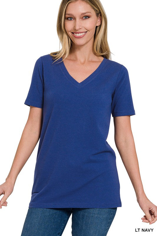 Zenana Cotton V neck Short sleeve T shirt Doorbuster deal