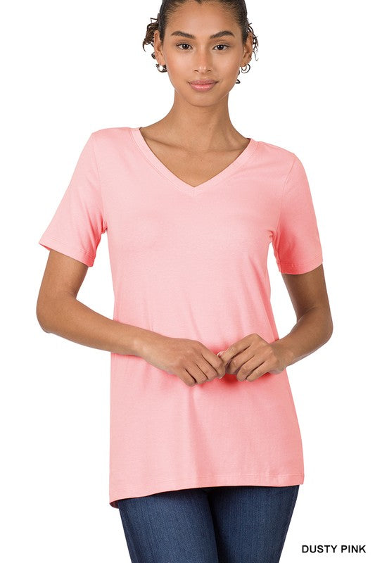 Zenana Cotton V neck Short sleeve T shirt Doorbuster deal