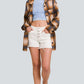 Zenana Button fly raw Hem white Denim shorts