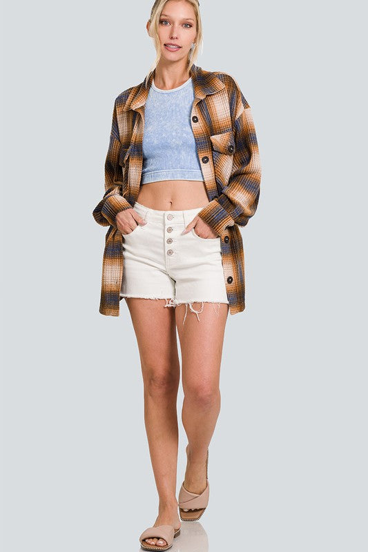 Zenana Button fly raw Hem white Denim shorts