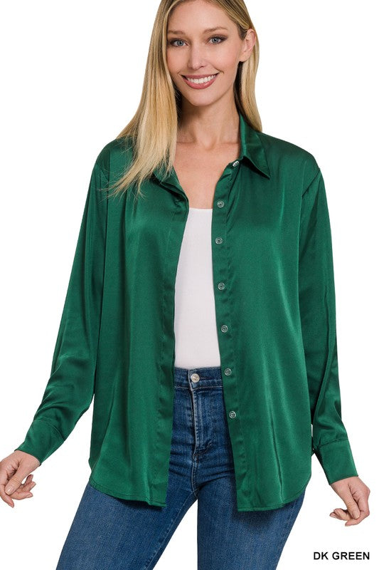 Doorbuster Deal > ZENANA SATIN DRESS SHIRT