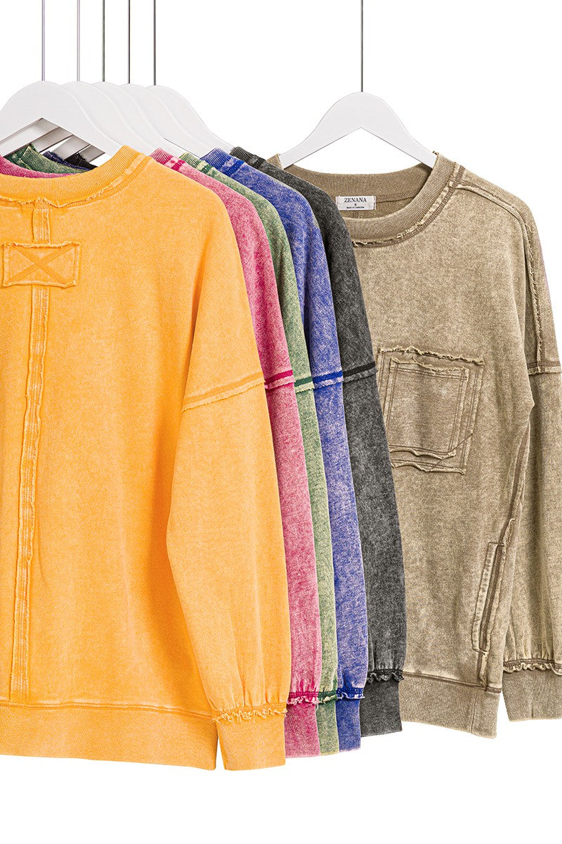 Zenana acid wash French terry Pullover with Pockets