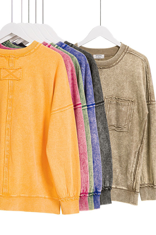 Zenana acid wash French terry Pullover with Pockets