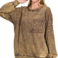 Zenana acid wash French terry Pullover with Pockets