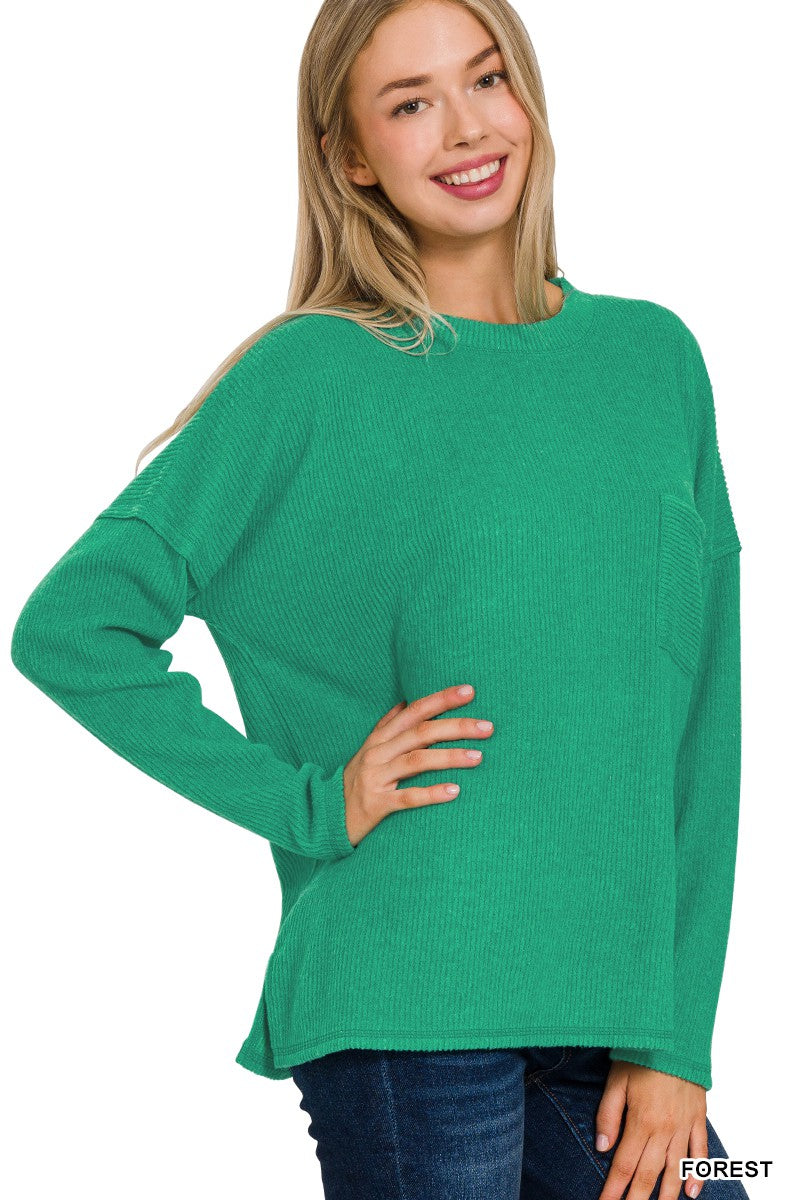 DOORBUSTER DEAL < Zenana ribbed Sweater with Pockets in 3 Colors
