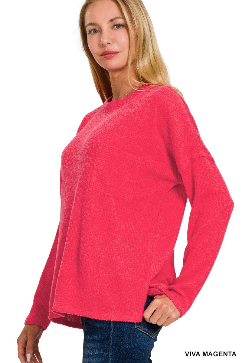 DOORBUSTER DEAL < Zenana ribbed Sweater with Pockets in 3 Colors