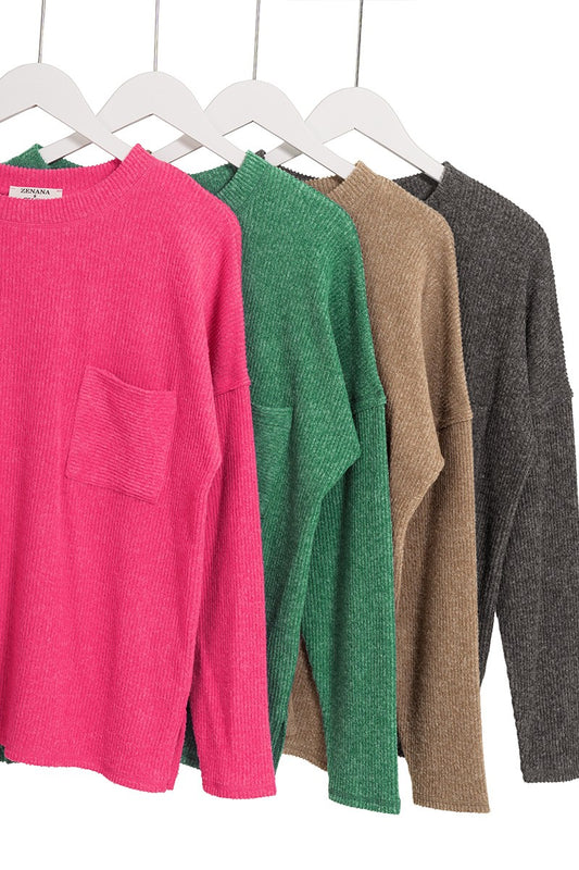 DOORBUSTER DEAL < Zenana ribbed Sweater with Pockets in 3 Colors