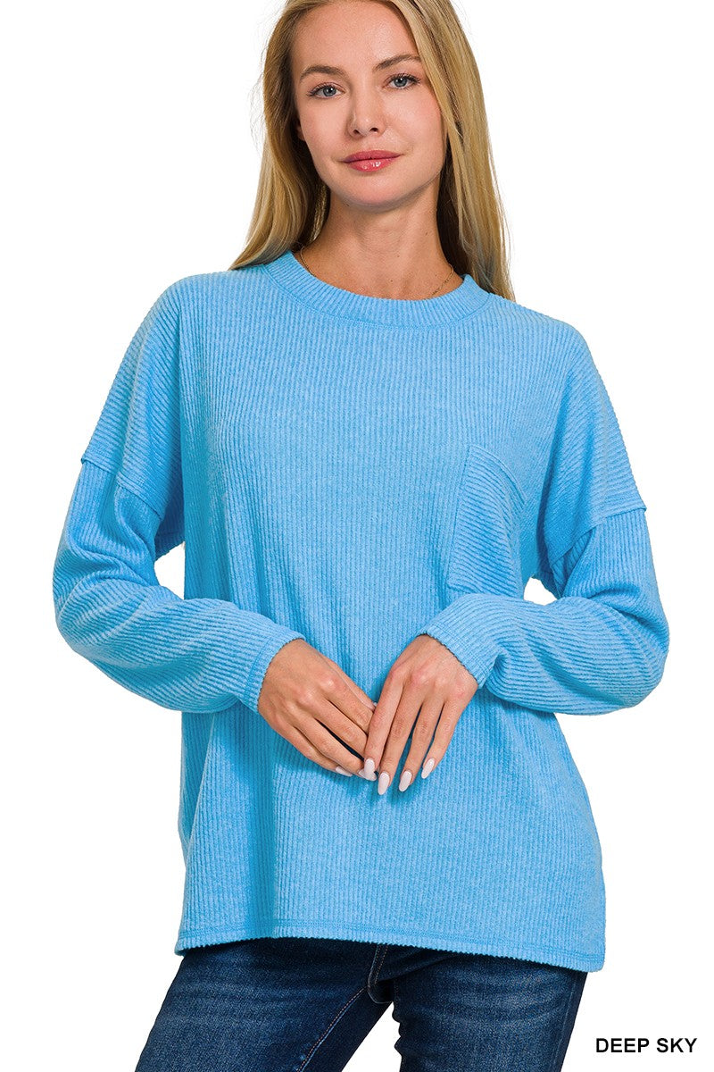 DOORBUSTER DEAL < Zenana ribbed Sweater with Pockets in 3 Colors