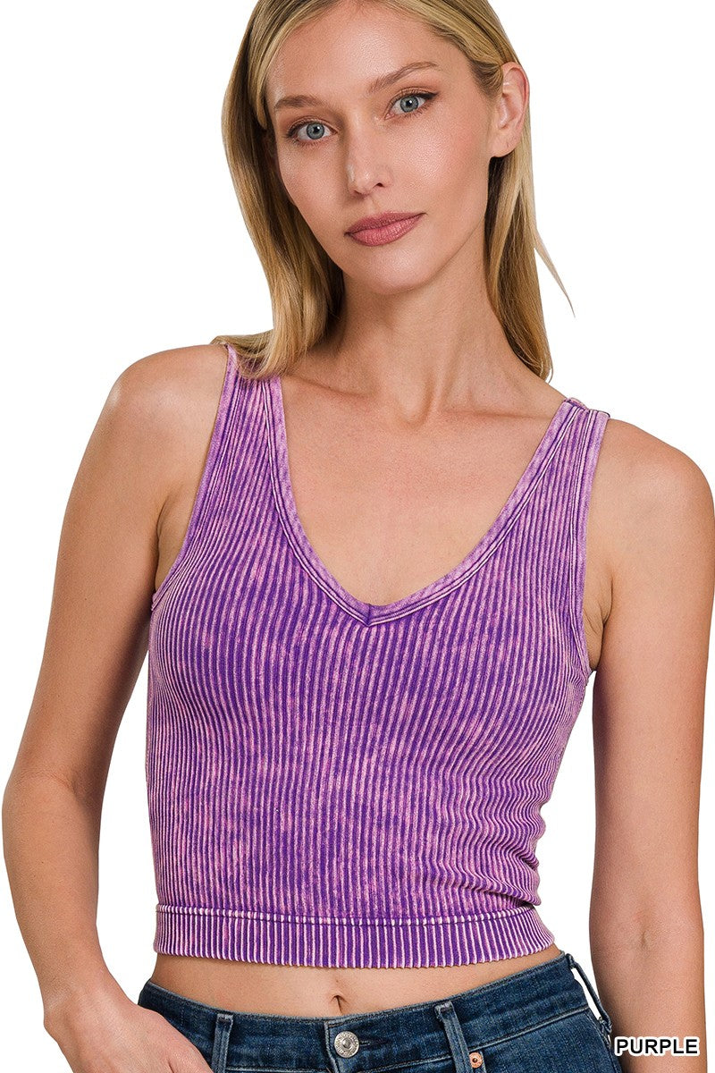 Zenana washed ribbed cropped top with Bra pads