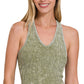DOORBUSTER  ZENANA WASHED RIBBED CROPPED BRA PADDED V-NECK TANK TOP