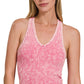 DOORBUSTER  ZENANA WASHED RIBBED CROPPED BRA PADDED V-NECK TANK TOP