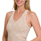 DOORBUSTER  ZENANA WASHED RIBBED CROPPED BRA PADDED V-NECK TANK TOP