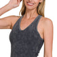 DOORBUSTER  ZENANA WASHED RIBBED CROPPED BRA PADDED V-NECK TANK TOP