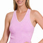 DOORBUSTER  ZENANA WASHED RIBBED CROPPED BRA PADDED V-NECK TANK TOP