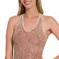 DOORBUSTER  ZENANA WASHED RIBBED CROPPED BRA PADDED V-NECK TANK TOP