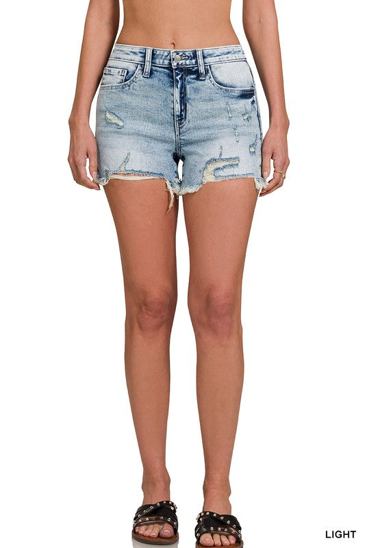 Zenana Distressed Hem Denim shorts