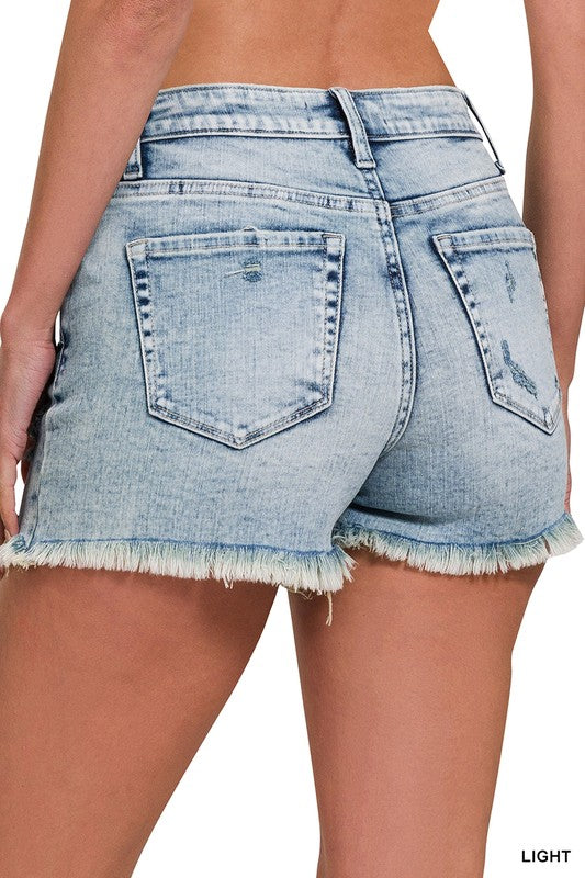 Zenana Distressed Hem Denim shorts