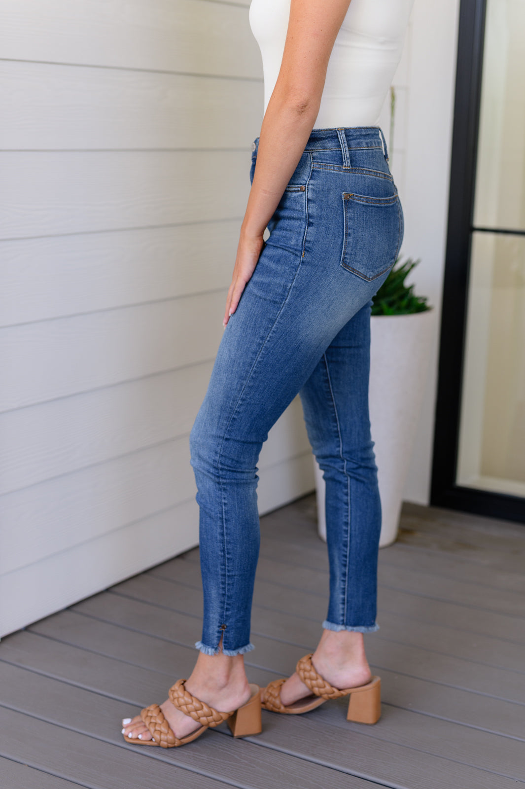 Amy High Rise tummy Control Top Side Slit Skinny Jeans