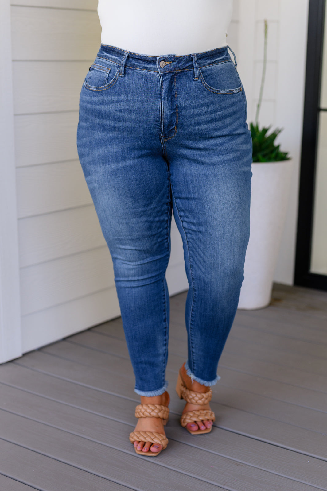 Amy High Rise tummy Control Top Side Slit Skinny Jeans