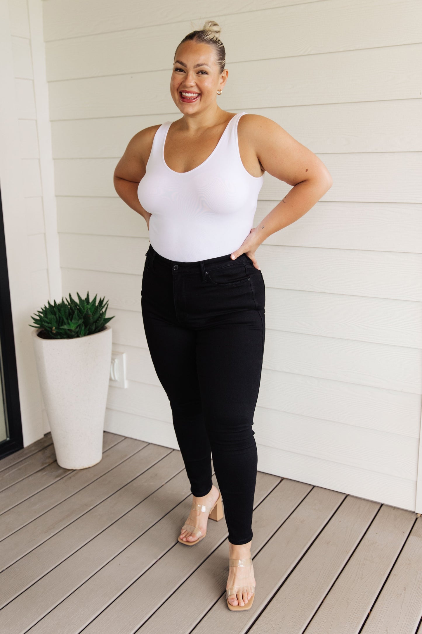 Audrey High Rise  Tummy Control Top Classic Skinny Jeans in Black