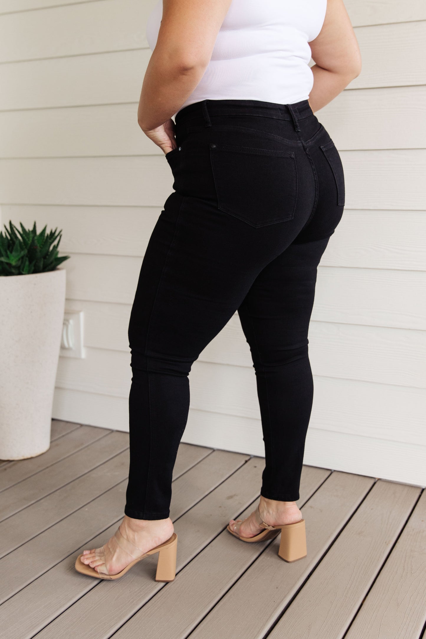 Audrey High Rise  Tummy Control Top Classic Skinny Jeans in Black