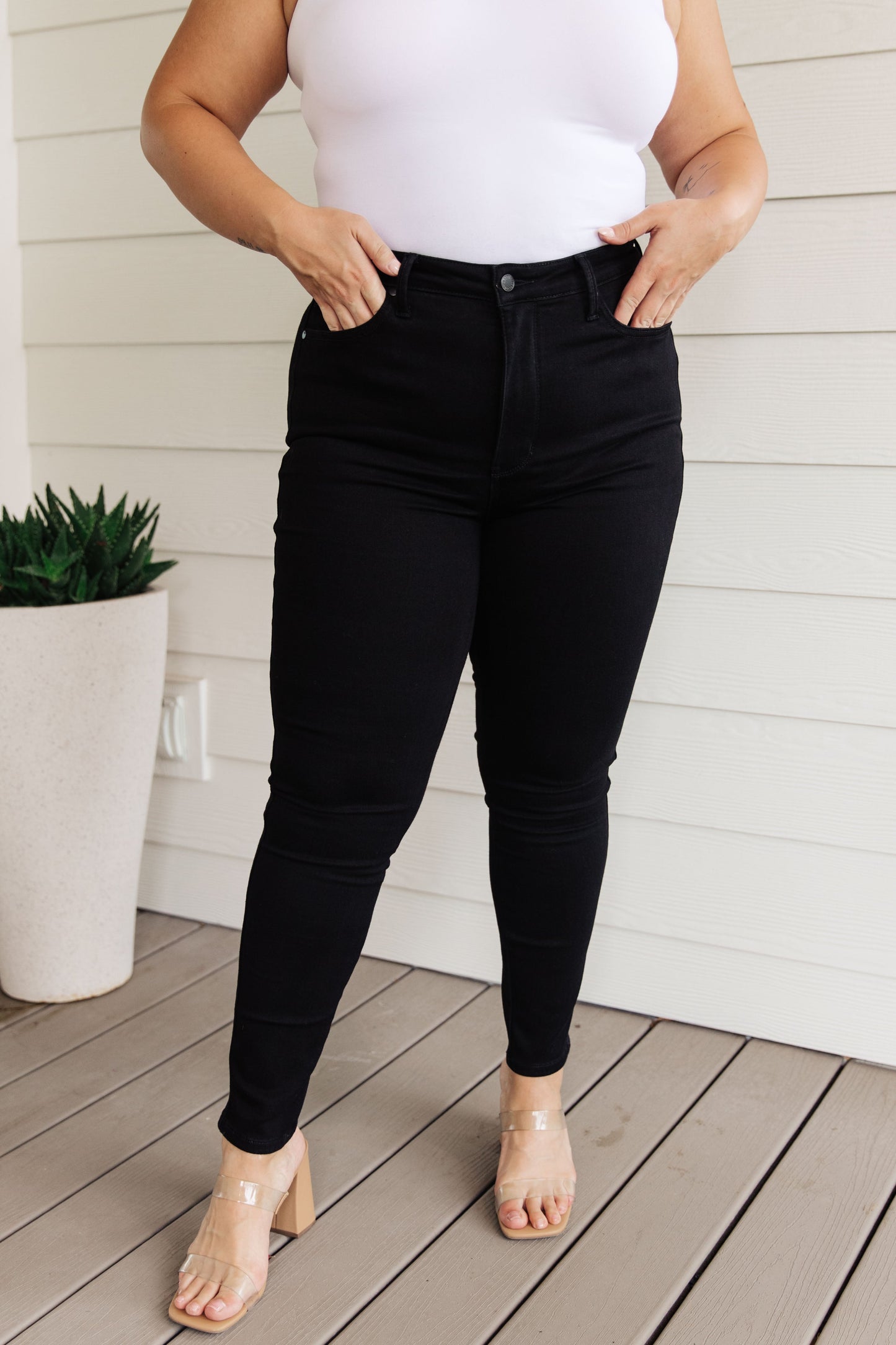 Audrey High Rise  Tummy Control Top Classic Skinny Jeans in Black