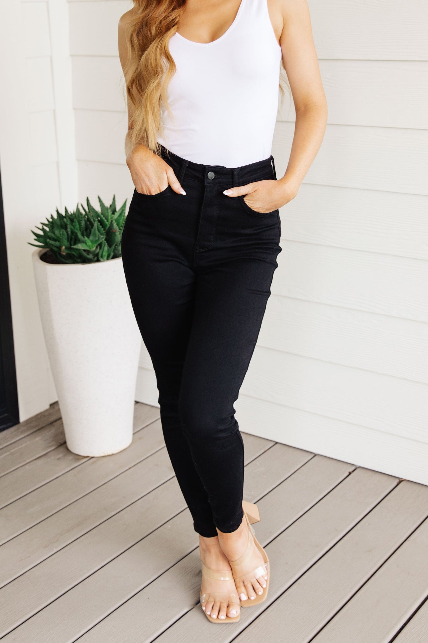 Audrey High Rise  Tummy Control Top Classic Skinny Jeans in Black