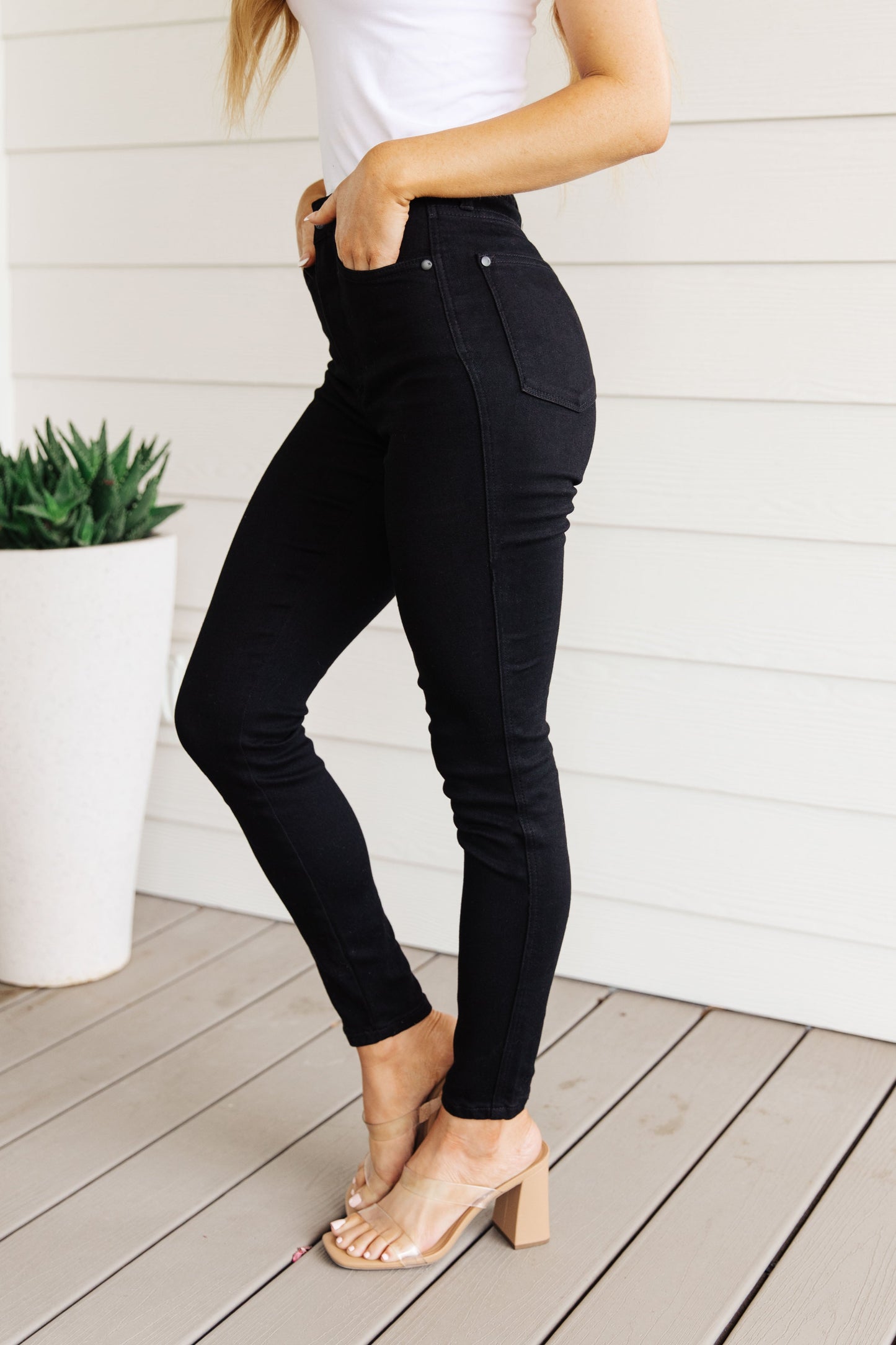 Audrey High Rise  Tummy Control Top Classic Skinny Jeans in Black