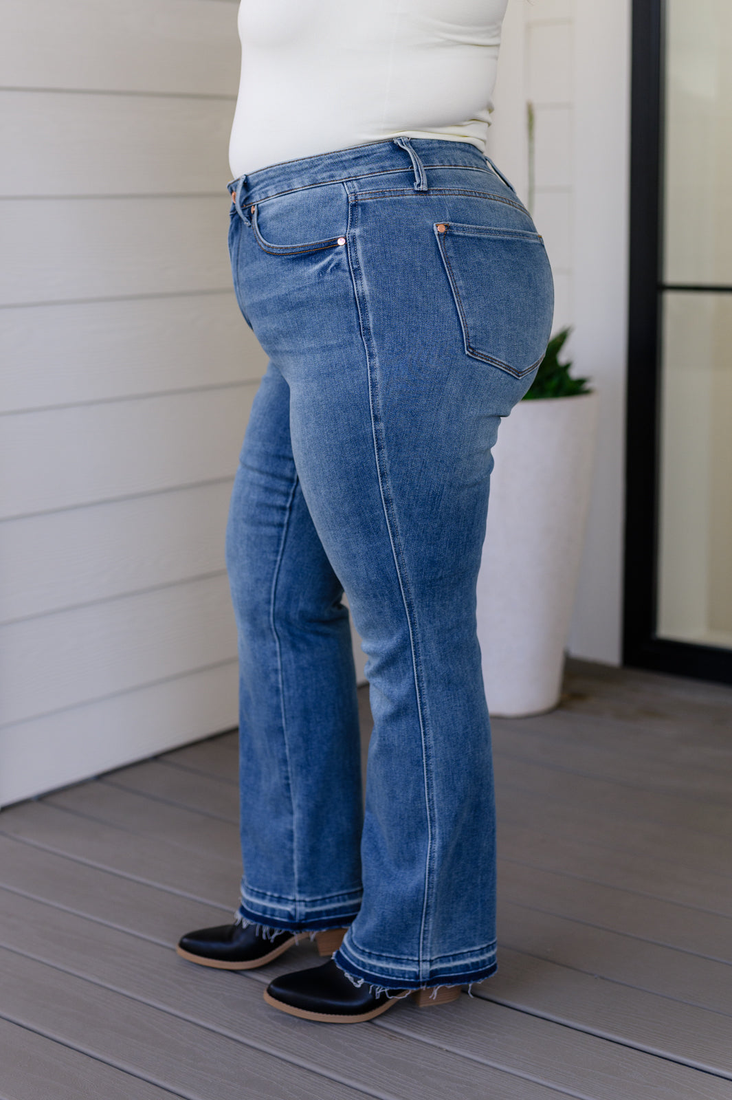 Beatrice High Rise Tummy Control Top Release Hem Slim Bootcut Jeans