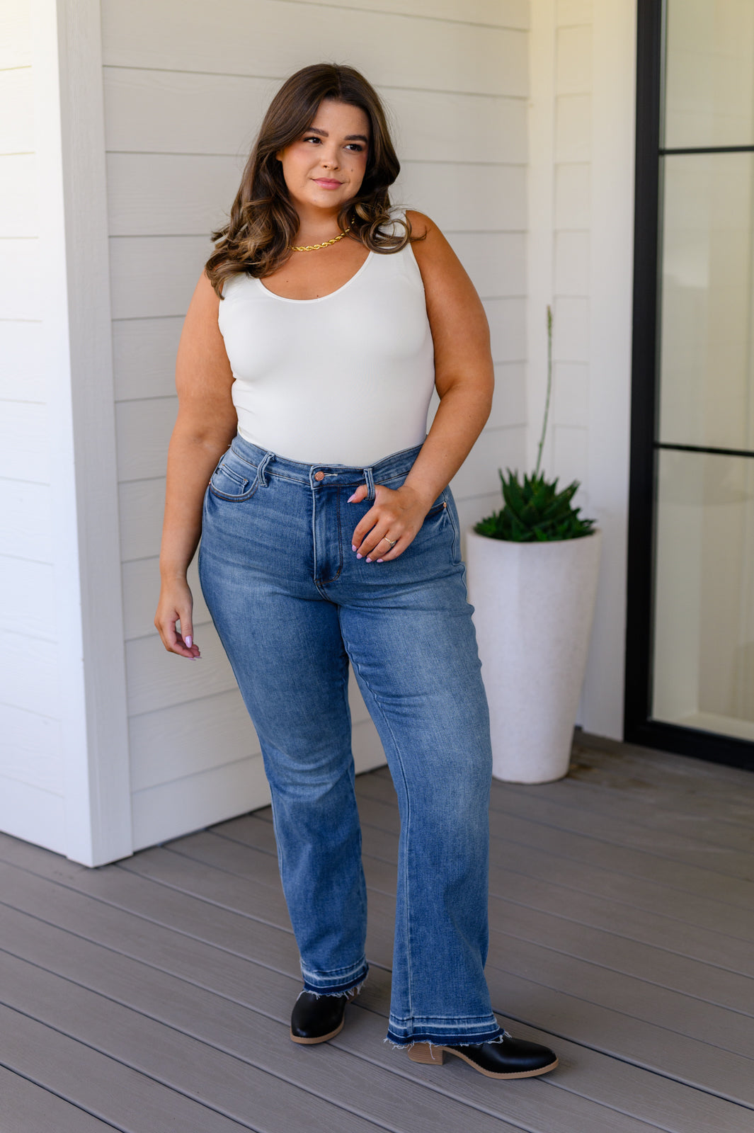 Beatrice High Rise Tummy Control Top Release Hem Slim Bootcut Jeans