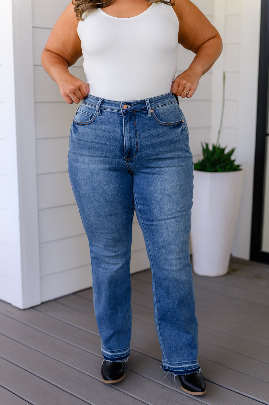 Beatrice High Rise Tummy Control Top Release Hem Slim Bootcut Jeans
