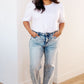 Judy Blue Dory High Waist Mineral Wash Raw Hem Wide Leg Jeans