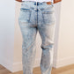 Judy Blue Dory High Waist Mineral Wash Raw Hem Wide Leg Jeans