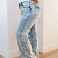 Judy Blue Dory High Waist Mineral Wash Raw Hem Wide Leg Jeans
