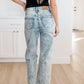 Judy Blue Dory High Waist Mineral Wash Raw Hem Wide Leg Jeans